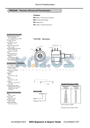 WXD3540-102 datasheet - Precision Wirewound Potentiometer