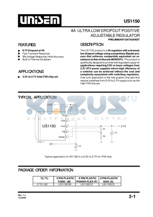 US1150 datasheet - 4A ULTRA LOW DROPOUT POSITIVE ADJUSTABLE REGULATOR