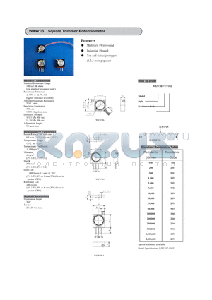 WXW1B-1-101 datasheet - Square Trimmer Potentiometer