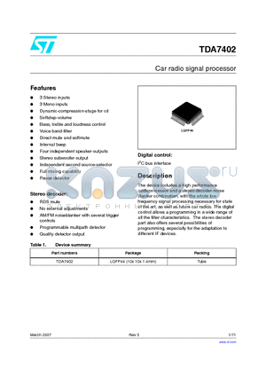 TDA7402 datasheet - Car radio signal processor