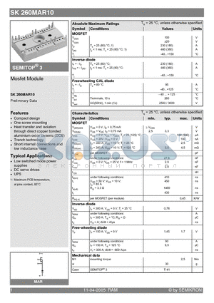 SK260MAR10 datasheet - Mosfet Module