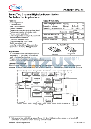 SP000221233 datasheet - Smart Two Channel Highside Power Switch For Industrial Applications