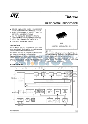 TDA7403 datasheet - BASIC SIGNAL PROCESSOR