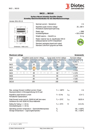 SK26 datasheet - Surface Mount Schottky Rectifier Diodes