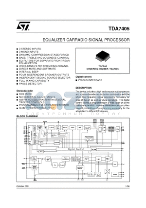 TDA7405 datasheet - EQUALIZER CARRADIO SIGNAL PROCESSOR