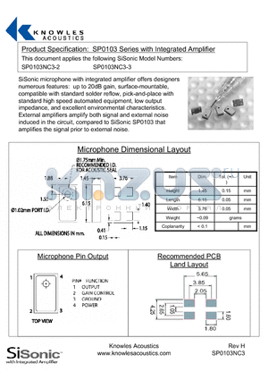 SP0103NC3-2 datasheet - SP0103 Series with Integrated Amplifier