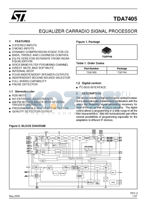 TDA7405 datasheet - EQUALIZER CARRADIO SIGNAL PROCESSOR
