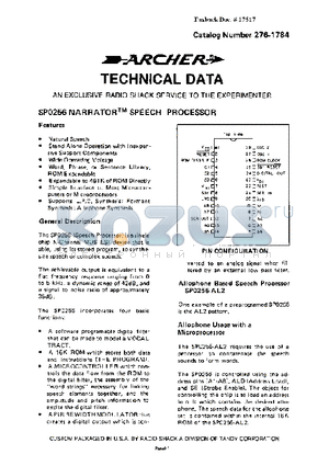 SP0256 datasheet - AN EXCLUSIVE RADIO SHACK SERVICE TO THE EXPERIMENTER