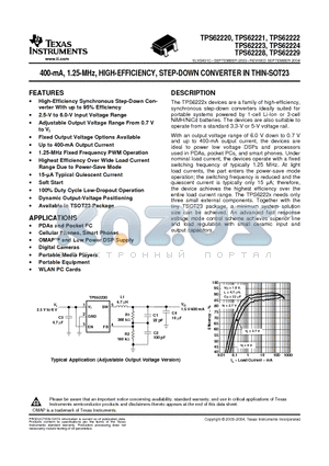 TPS62220 datasheet - 400-mA, 1.25-MHz, HIGH-EFFICIENCY, STEP-DOWN CONVERTER IN THIN-SOT23