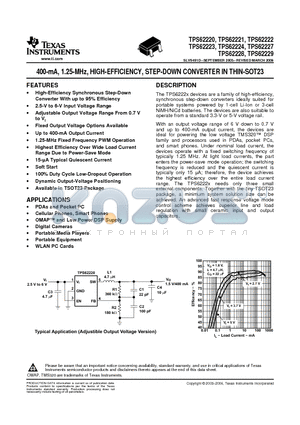 TPS62220DDCRG4 datasheet - 400-mA, 1.25-MHz, HIGH-EFFICIENCY, STEP-DOWN CONVERTER IN THIN-SOT23