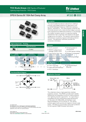 SP03-6BTG datasheet - SP03-6 Series 6V 150A Rail Clamp Array