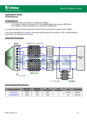 SP03-XBTG datasheet - 10/100 relates to the data rate in Mbps (i.e. 10Mbps and 100Mbps)