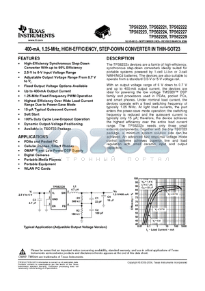 TPS62221 datasheet - 400-mA, 1.25-MHz, HIGH-EFFICIENCY, STEP-DOWN CONVERTER IN THIN-SOT23