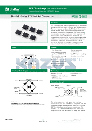 SP03A-3.3BTG datasheet - SP03A-3.3 Series 3.3V 150A Rail Clamp Array