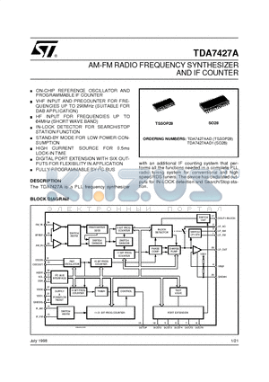 TDA7427A datasheet - AM-FM RADIO FREQUENCY SYNTHESIZER AND IF COUNTER