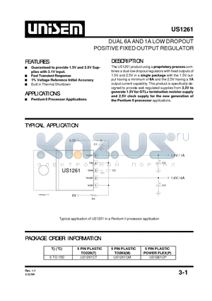US1261 datasheet - DUAL 6A AND 1A LOW DROPOUT POSITIVE FIXED OUTPUT REGULATOR
