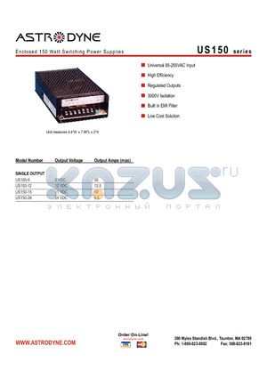 US150-12 datasheet - Enclosed 150 Watt Switching Power Supplies