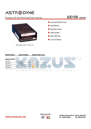 US150-15 datasheet - Enclosed 150 Watt Switching Power Supplies