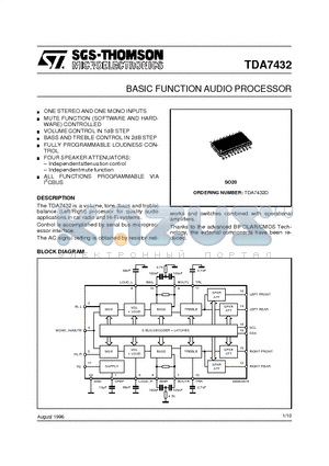 TDA7432 datasheet - BASIC FUNCTION AUDIO PROCESSOR