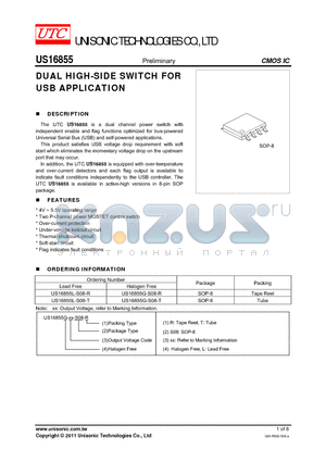 US16855L-S08-R datasheet - DUAL HIGH-SIDE SWITCH FOR USB APPLICATION