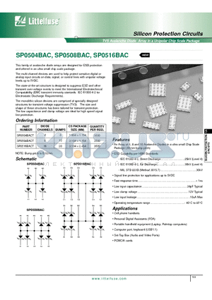 SP0504BACT datasheet - Silicon Protection Circuits - TVS Avalanche Diode Array in a Unipolar Chip Scale Package