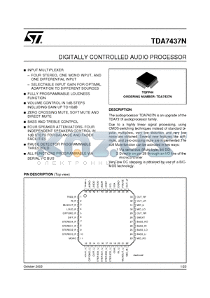 TDA7437N datasheet - DIGITALLY CONTROLLED AUDIO PROCESSOR