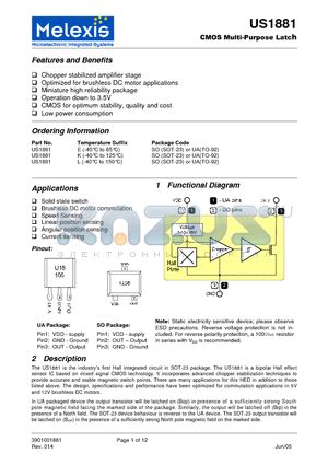 US1881L datasheet - CMOS MULTI-PURPOSE LATCH