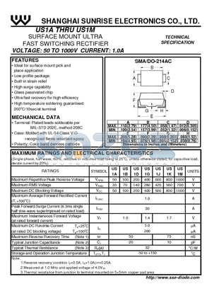 US1A datasheet - SURFACE MOUNT ULTRA FAST SWITCHING RECTIFIER