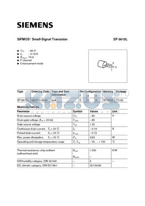 SP0610 datasheet - SIPMOS Small-Signal Transistor