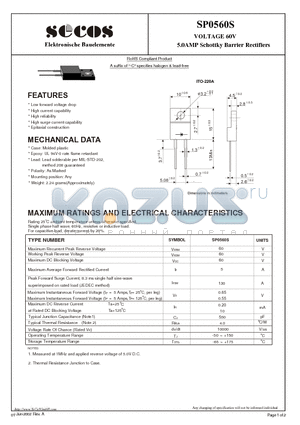 SP0560S datasheet - 5.0AMP Schottky Barrier Rectifiers