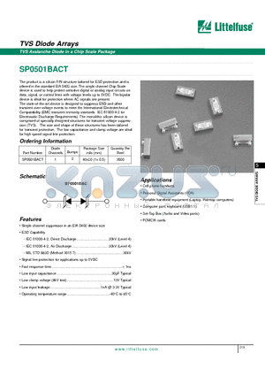 SP0501BACT datasheet - TVS Diode Arrays - TVS Avalanche Diode in a Chip Scale Package