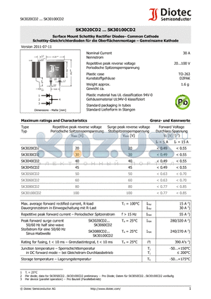 SK30100CD2 datasheet - Surface Mount Schottky Rectifier Diodes - Common Cathode