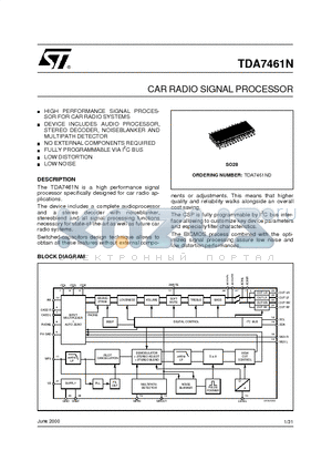 TDA7461ND datasheet - CAR RADIO SIGNAL PROCESSOR