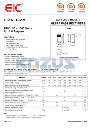 US1A datasheet - SURFACE MOUNT ULTRA FAST RECTIFIERS