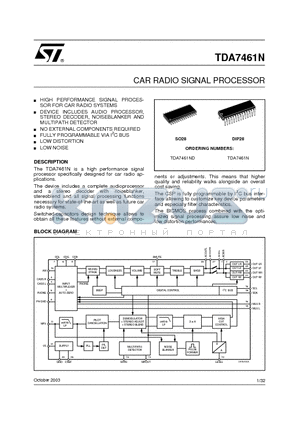 TDA7461N_03 datasheet - CAR RADIO SIGNAL PROCESSOR