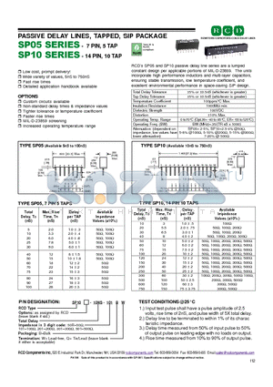 SP10-10NS-301B datasheet - PASSIVE DELAY LINES, TAPPED, SIP PACKAGE