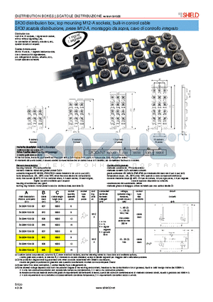 SK302N700130 datasheet - SK30 distribution box, top mounting M12-A sockets, built-in control cable