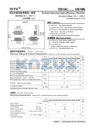 US1AL datasheet - Surface Mounted High-efficiency Rectifier Reverse Voltage 50 --- 1000 V Forward Current 1.0 A