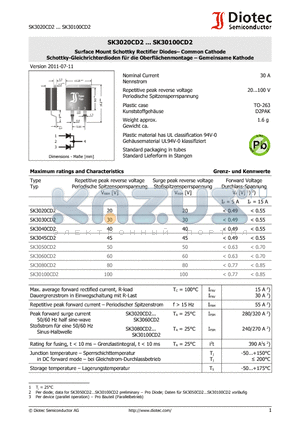 SK3040CD2 datasheet - Surface Mount Schottky Rectifier Diodes - Common Cathode