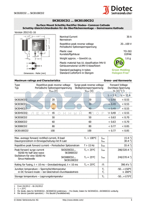 SK3040CD2 datasheet - Surface Mount Schottky Rectifier Diodes. Common Cathode