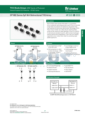 SP1002-01JTG datasheet - SP1002 Series 5pF 8kV Bidirectional TVS Array