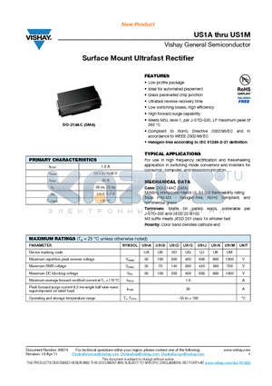 US1A_11 datasheet - Surface Mount Ultrafast Rectifier