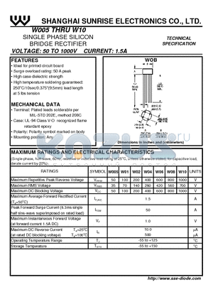 W005 datasheet - SINGLE PHASE SILICON BRIDGE RECTIFIER