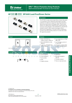 SP1005 datasheet - SPA Silicon Protection Array Products 30pF Bi-Directional 0201 TVS Diode for ESD Protection