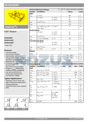 SK30GAR067 datasheet - IGBT Module