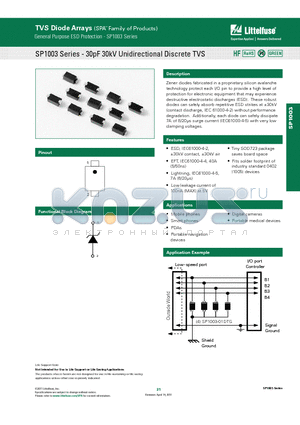 SP1003_11 datasheet - SP1003 Series - 30pF 30kV Unidirectional Discrete TVS