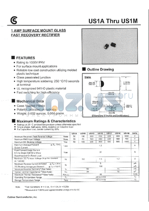 US1B datasheet - 1 AMP SURFACE MOUNT GLASS FAST RECOVERY RECTIFIER