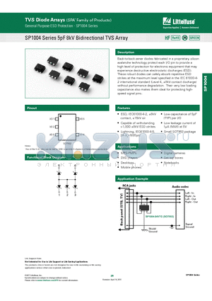 SP1004 datasheet - SP1004 Series 5pF 8kV Bidirectional TVS Array