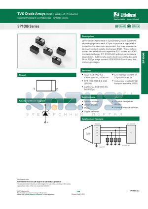 SP1006 datasheet - Zener diodes fabricated in a proprietary silicon avalanche technology protect each I/O pin to provide a high level of protection for electronic equipment that may experience...