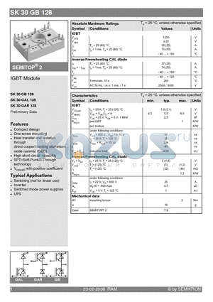 SK30GAL128 datasheet - IGBT Module